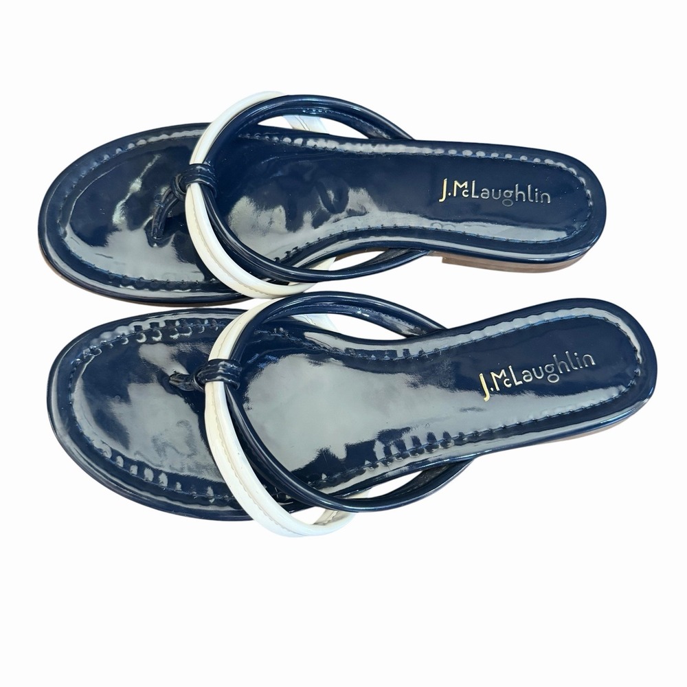 J. McLaughlin Blue and White Sandals Classic Thong Style Size 8 Nautical Preppy